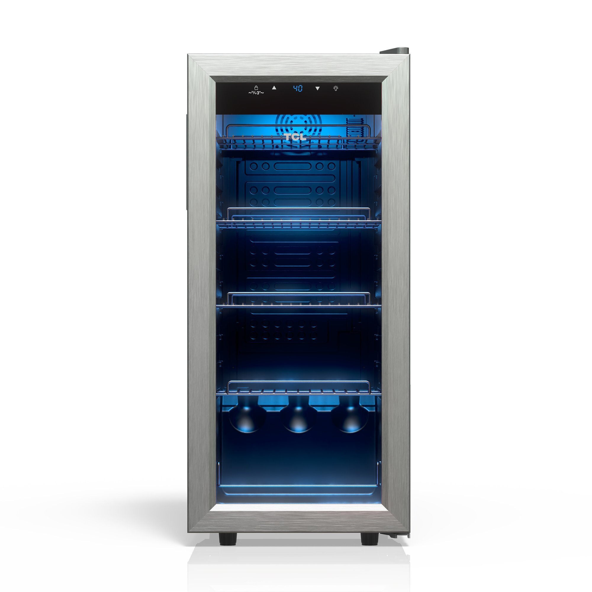 TCL 50 Can 1.8 Cu. Ft. Beverage Cooler, Digital Controls, LED Lighting, Glass Doors, Freestanding, Removable Shelves, Model# TRV050FAS